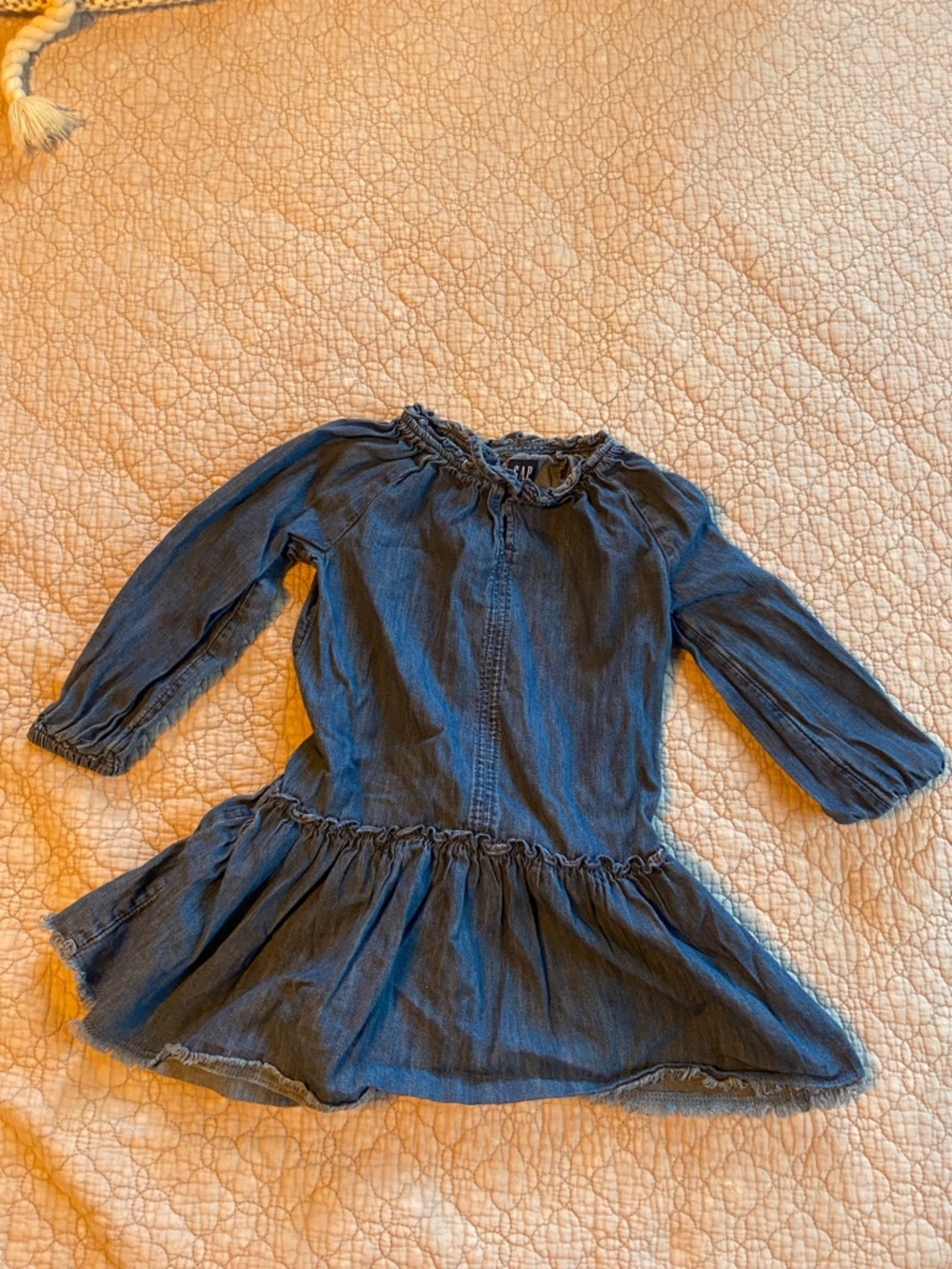 Girls GAP Denim Blue Ruffle-Neck Dress